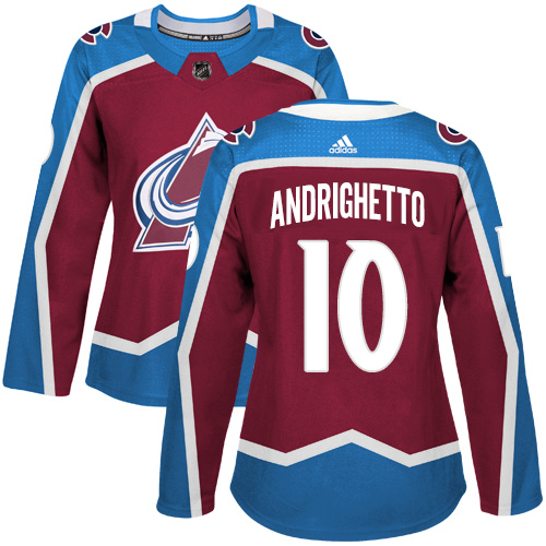Adidas Colorado Avalanche #10 Sven Andrighetto Burgundy Home Authentic Women Stitched NHL Jersey